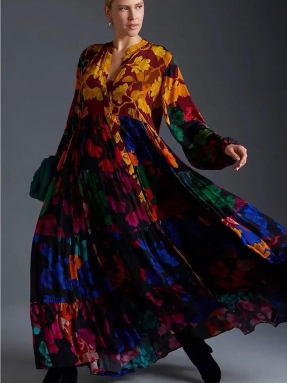 Siddhartha Bansal by Anthropologie Floral Multi-Color Tiered Maxi Dress